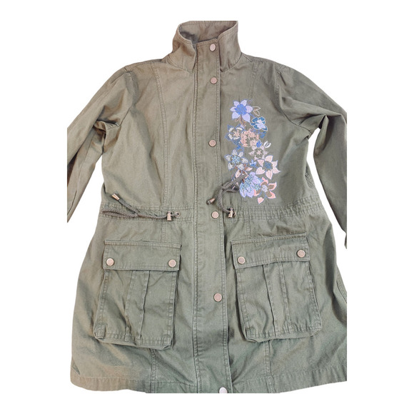 Mark. Floral embroidered green womens jacket sz med 8/10 military style boho - Picture 5 of 16